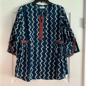 100% Cotton Tunic Blouse 3/4 Sleeve by Blu Nomad